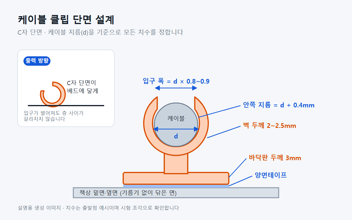 3D 프린터로 책상 케이블 클립 만들기: 치수 계산부터 출력까지