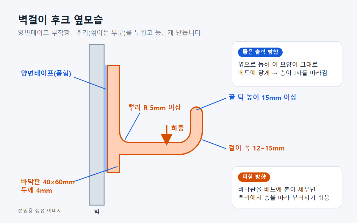 3D 프린터로 벽걸이 후크 만들기: 부러지지 않는 설계와 출력 방향