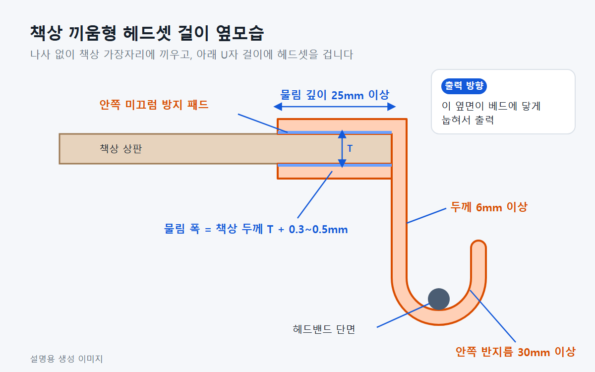 3D 프린터로 헤드셋 걸이 만들기: 책상 두께에 맞춘 끼움형 설계